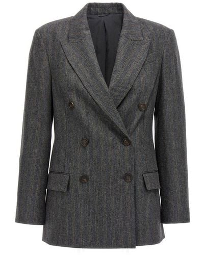 Brunello Cucinelli Double-breasted Jacket In Virgin Wool Blend - Black