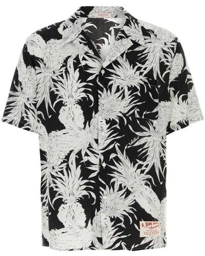 Valentino Pineapple Print Straight Hem Shirt - Gray