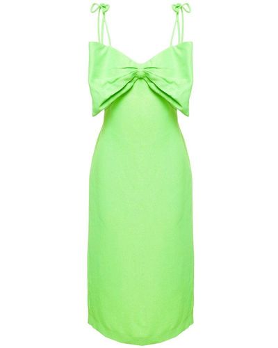 MSGM Woman's Green Viscose Dress With Bow Detail