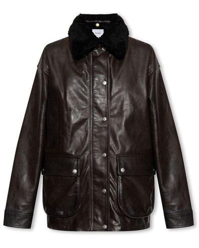 Halfboy Faux-fur Collar Leather Jacket - Black
