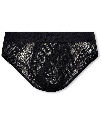 DSquared² Logo Waistband Lace-detailed Briefs - Black