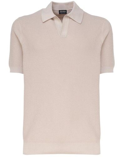 Zegna Short Sleeved Knitted Polo Shirt - Pink
