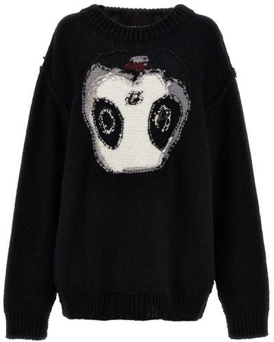 Doublet Panda Intarsia-knit Cut-out Sweater - Black