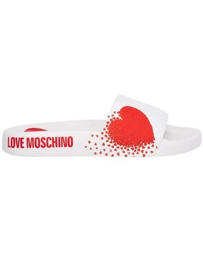 Love Moschino Heart Graphic Printed Slides - Red