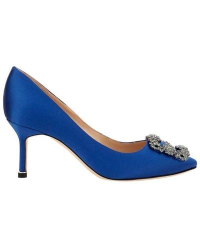 Manolo Blahnik Hangisi Embellished Pointed Toe Court Shoes - Blue