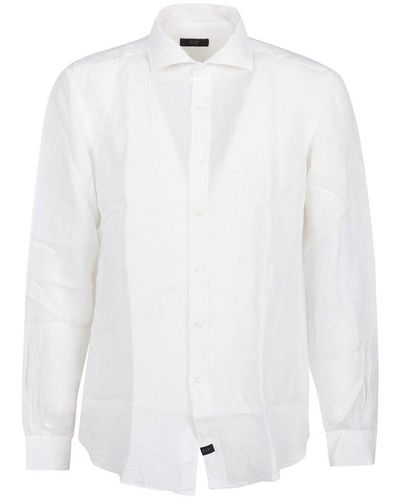 Fay Logo Patch Long Sleeved Buttoned Shirt - White