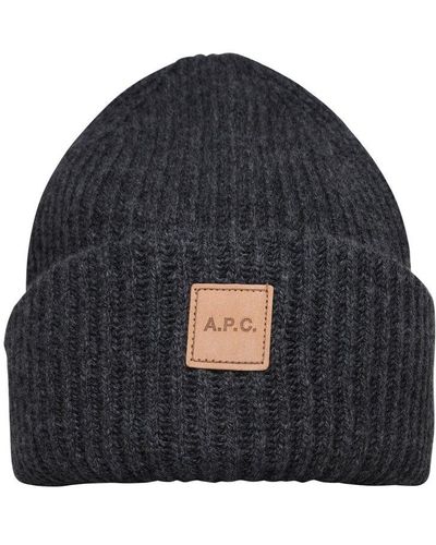 A.P.C. Logo Patch Knitted Beanie - Blue