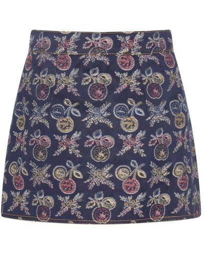 Etro Floral Jacquard Denim Mini Skirt - Blue