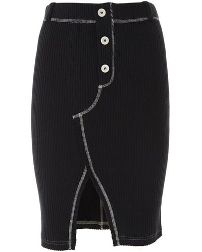 Moschino Front Slit Ribbed Knit Skirt - Black