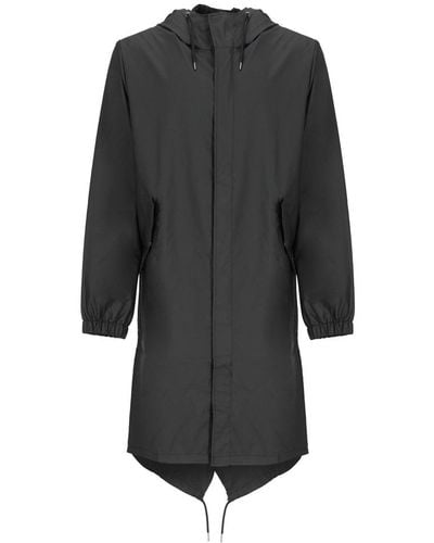 Rains Fishtail Drawstring Hooded Coat - Black
