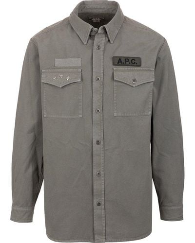 A.P.C. Logo-patch Buttoned Shirt Jacket - Grey