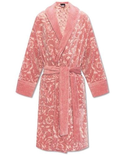 Versace Barocco Patterned Belted Bathrobe - Pink
