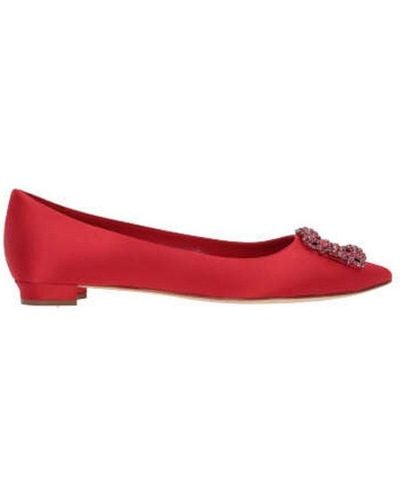Manolo Blahnik Hangisi Buckle Embellished Flat Shoes - Red
