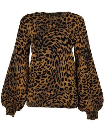 Stella McCartney Leopard-print Crewneck Long-sleeve Top - Brown