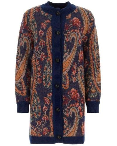 Etro All-over Floral Printed Buttoned Cardigan - Blue