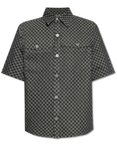 Balmain Denim Shirt With Monogram, - Gray