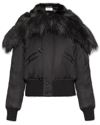Saint Laurent Black Jacket With Faux Fur