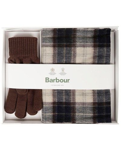 Barbour Tartan Scarf & Glove Knitted Set - Grey