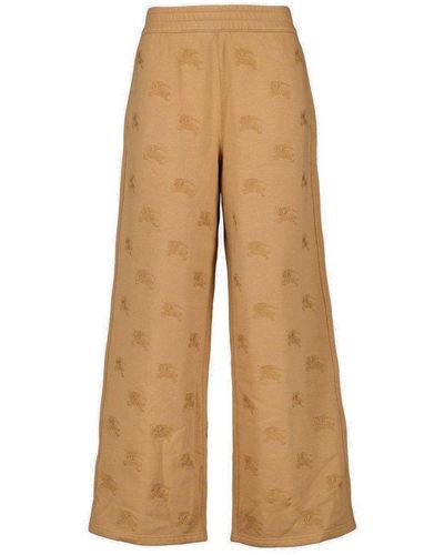 Burberry Ekd-embroidered Wide-leg Track Trousers - Natural