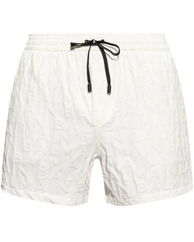Balmain Logo Embossed Drawstring Swimming Shorts - White
