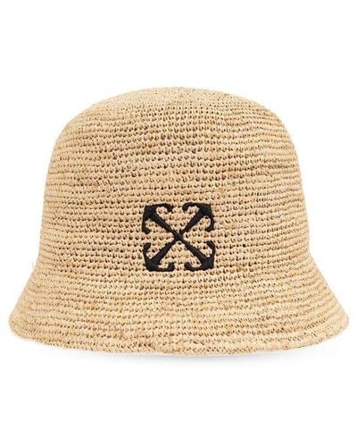 Off-White c/o Virgil Abloh Arrows Embroidered Raffia Bucket Hat - Natural