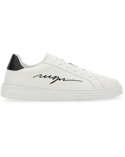 MSGM Logo Printed Lace-up Trainers - White