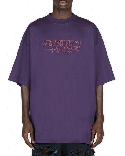 Vetements Logo Printed Crewneck Oversized T-shirt - Purple