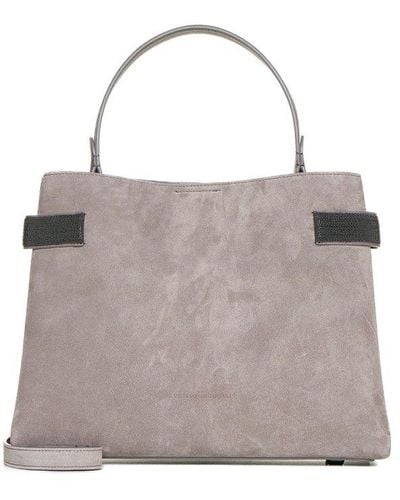 Brunello Cucinelli Embellished Top Handle Bag - Grey