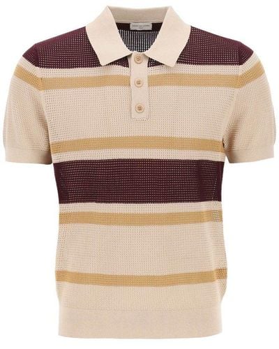 Dries Van Noten Mindo Stripe Perforated Knit Polo Shirt - Natural