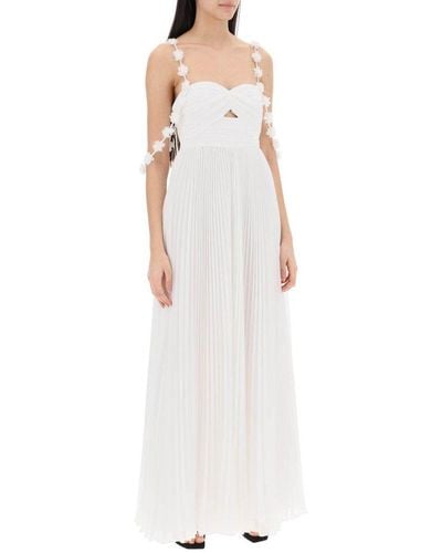Self-Portrait Floral-detailed Pleated Maxi Dress - White
