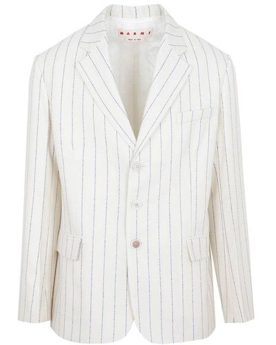 Marni Pinstriped Wool Fresco Blazer Jacket - White