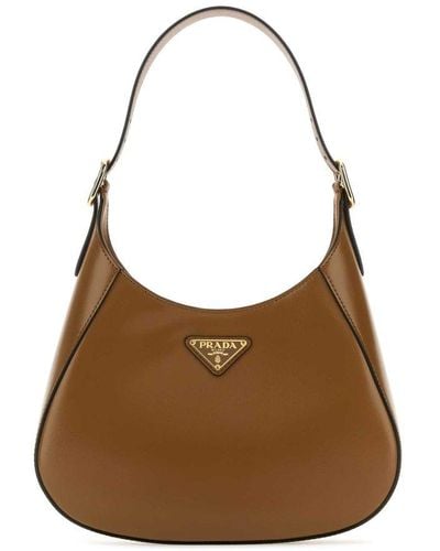 Prada Logo Plaque Zip-up Hobo Bag - Brown