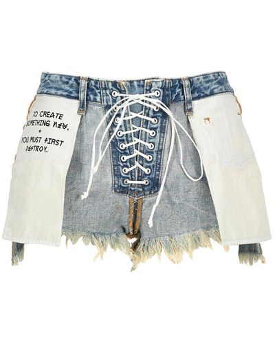 Unravel Project Distressed Lace-up Shorts - Blue