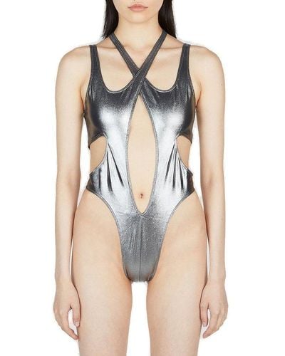 Mugler Crossover-strap One-piece Swimsuit - Metallic