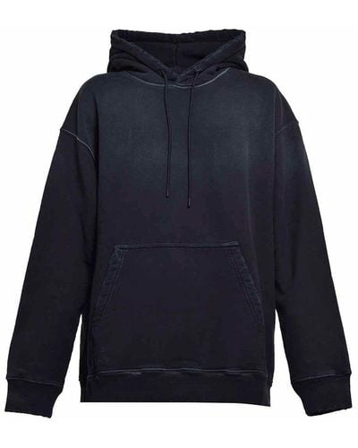 MSGM Black Cotton Hoodie With Vintage Effect - Blue