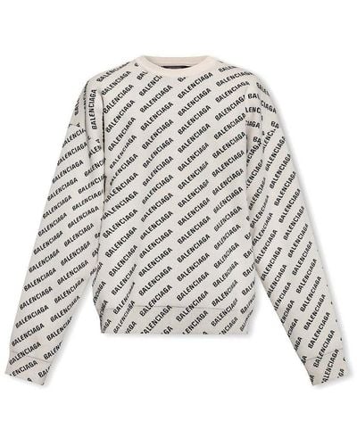 Balenciaga Monogram Printed Crewneck Sweater - White