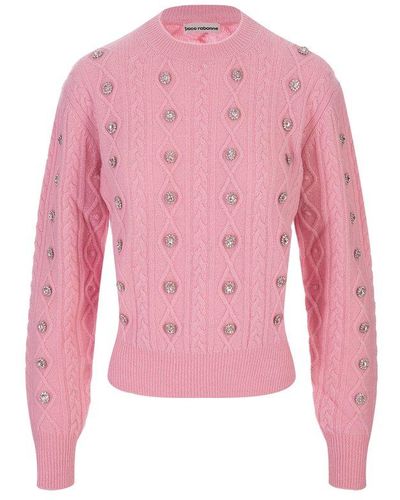 Rabanne Button Embellished Crewneck Jumper - Pink