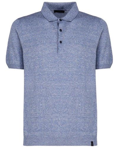 Fay Button Detailed Short-sleeved Knitted Polo Shirt - Blue