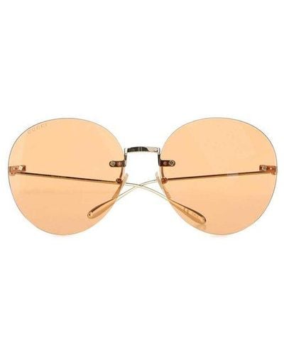 Gucci Round Frame Logo Pendant Sunglasses - Natural