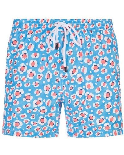 Barba Napoli Allover Floral Printed Drawstring Swim Shorts - Blue