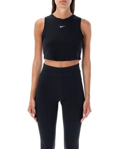 Nike Logo-embroidered Ribbed Sleeveless Cropped Top - Black
