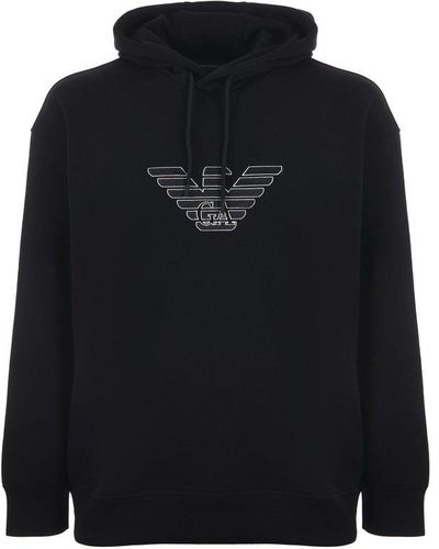 Emporio Armani Logo-embroidered Drawstring Hoodie - Black