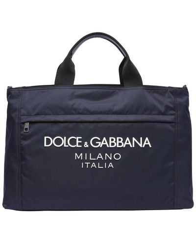 Dolce & Gabbana Logo Printed Zipped Travel Bag - Blue