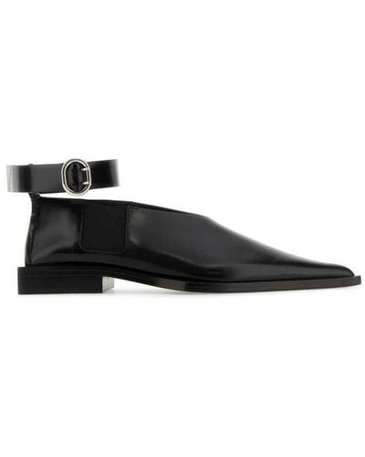Jil Sander Pointed-toe Buckle-fastened Flat Shoes - Black
