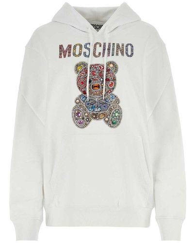 Moschino Teddy Bear Embellished Drawstring Hoodie - White