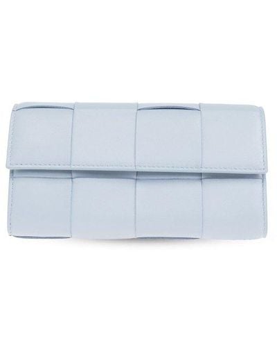 Bottega Veneta Leather Folding Wallet, , Light - Blue