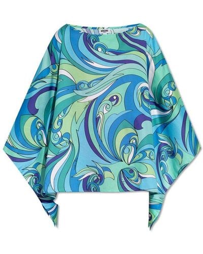Moschino Graphic Print Drapped Beach Cover - Blue