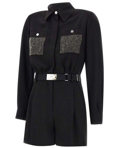 Elisabetta Franchi Embellished Belted Romper Suit - Black