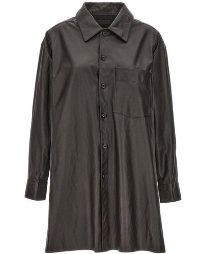 Lemaire Long-sleeved Button-up Leather Shirt - Grey