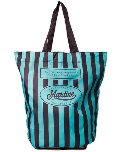 Martine Rose Logo Printed Striped Tote Bag - Blue